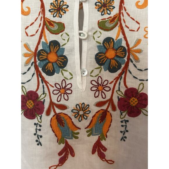 Saint Tropez West Women’s Embroidered Boho Festival Tunic Top 100% Linen Sz. XL - Picture 8 of 14